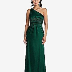 One-Shoulder Draped Satin Maxi Dress....Th063....Hunter....Size 12....NWT